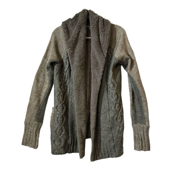 Mystree Women's Grey Angora Blend Chunky Cable-Knit Open front Cardigan L Fur - Picture 1 of 11